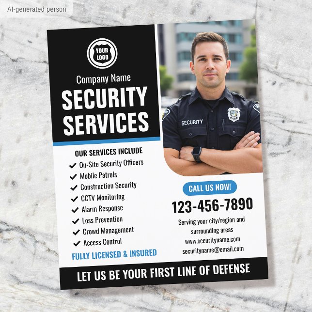 Security Guard Services Company Logo Blue Custom Flyer (Creator Uploaded)