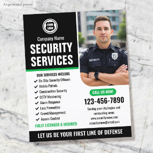 Security Guard Services Company Logo Green Custom Flyer