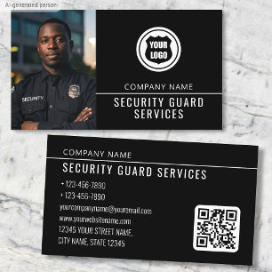 Security Guard Services Modern Photo Logo QR Code Business Card