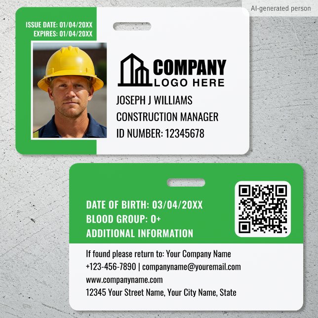 Security ID Photo Logo QR Code Green Employee Badge (Creator Uploaded)