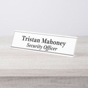 Security Officer White Desk Name Plate