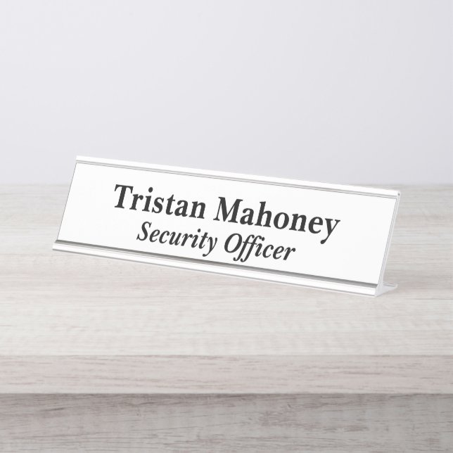 Security Officer White Desk Name Plate (Front)