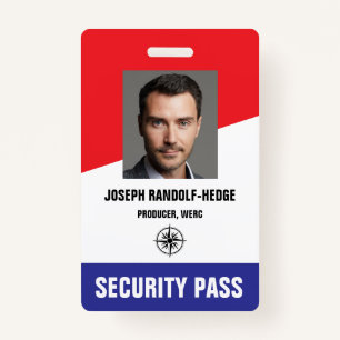 SECURITY PASS - Photo I.D. Red/Blue Badge ID Badge