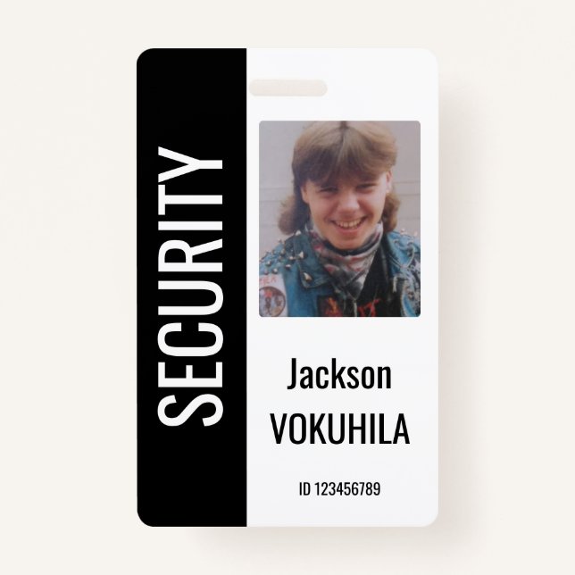 Security Photo Logo Code Template Black and White ID Badge (Front)