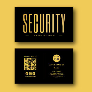 Security QR Code Logo Black And Gold Business Card