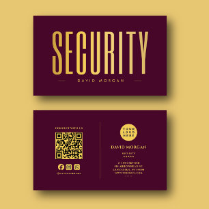 Security QR Code Logo Burgundy And Gold Business Card