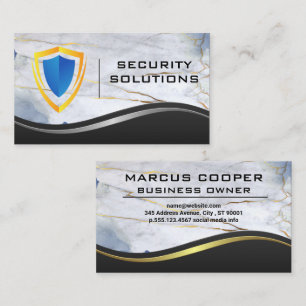 Security Shield Logo   Metal Marble Business Card