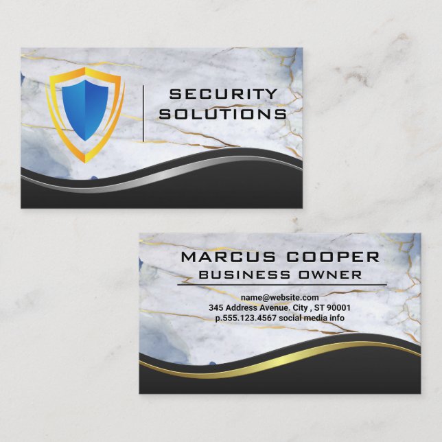 Security Shield Logo | Metal Marble Business Card (Front/Back)