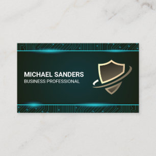 Security Shield   Tech Circuits Background Business Card