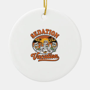 Sedation Vacation Retro Dental Humour Shirt Design Ceramic Tree Decoration
