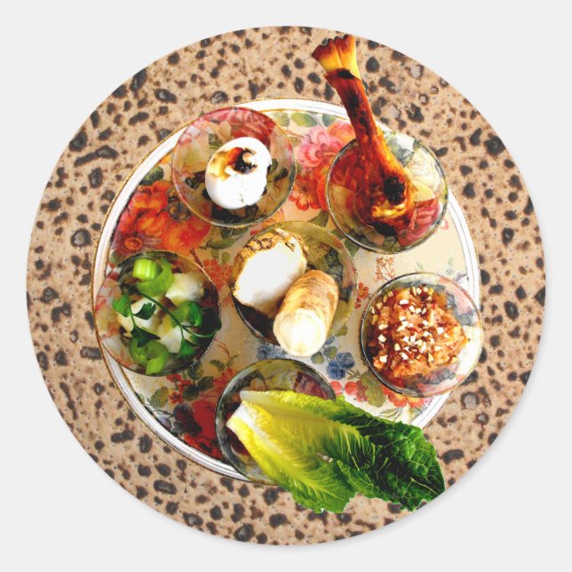 Seder Plate & Matazah Classic Round Sticker (Front)