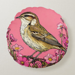 Sedge warbler bird round cushion