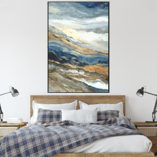 Sediment Glow: Blue & Gold Abstract Canvas Print