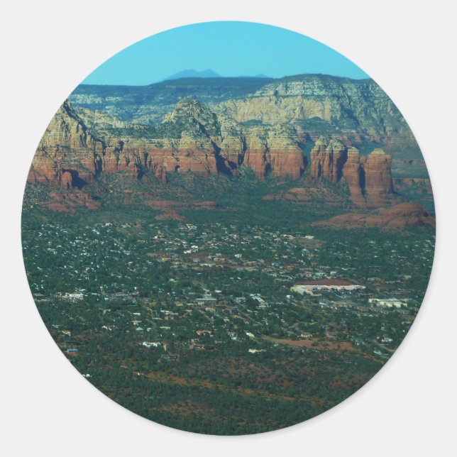 Sedona and Coffee Pot Rock from Above Classic Round Sticker (Front)
