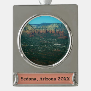 Sedona and Coffee Pot Rock from Above Silver Plated Banner Ornament