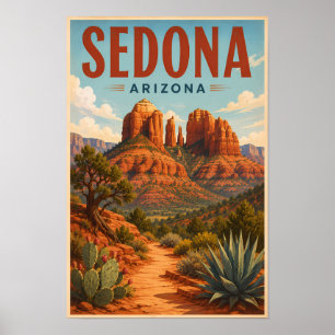 Sedona Arizona Cathedral Rock Illustration Travel Poster