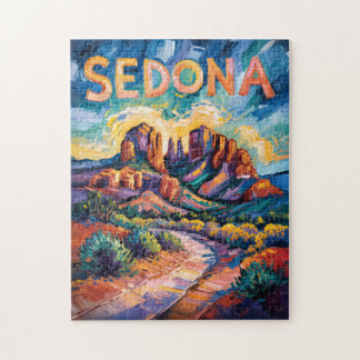 Sedona Arizona Cathedral Rock Van Gogh Vibrant Art Jigsaw Puzzle