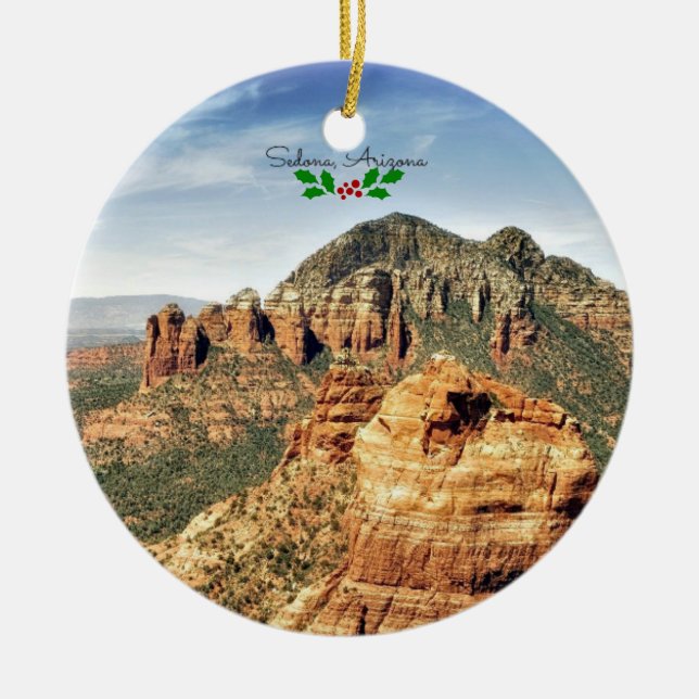 Sedona, Arizona (Christmas holly) Ceramic Tree Decoration (Front)