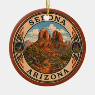 Sedona Arizona Illustration Travel Art Badge Ceramic Tree Decoration