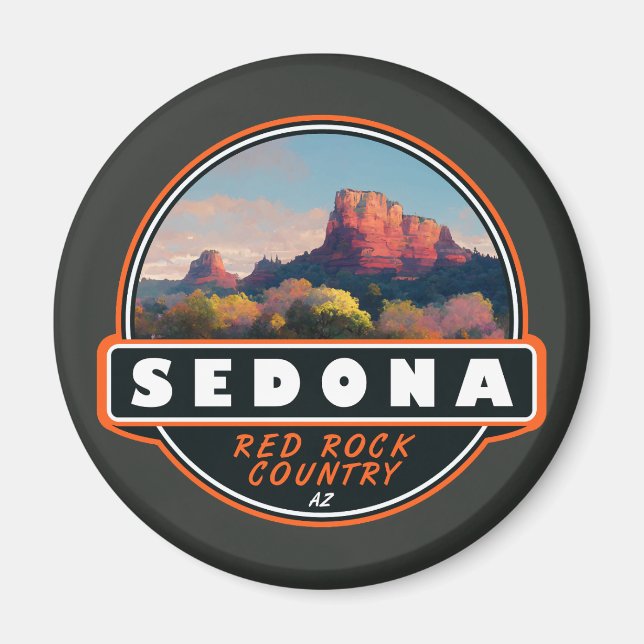 Sedona Arizona Red Rock Country Watercolor Emblem Magnet (Front)