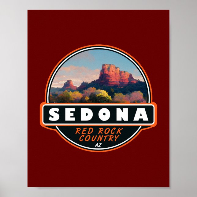 Sedona Arizona Red Rock Country Watercolor Emblem Poster (Front)