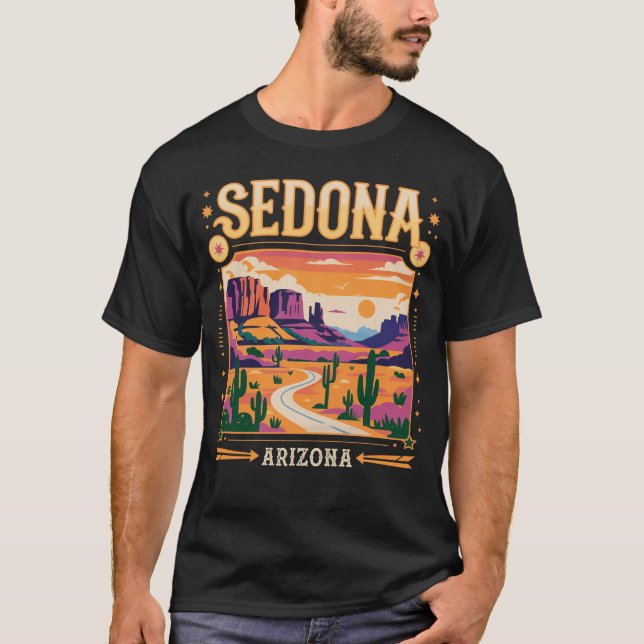 Sedona Arizona Retro Landscape Desert Southwest T-Shirt (Front)
