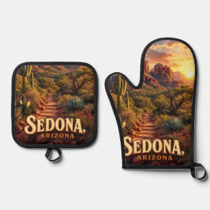 Sedona Arizona Sunset Red Rock Desert Travel Oven Mitt & Pot Holder Set