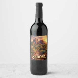 Sedona Arizona Sunset Red Rock Desert Travel Wine Label