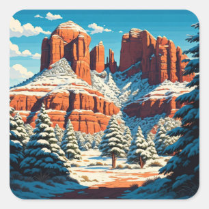 Sedona Arizona Travel Red Rocks snow Square Sticker