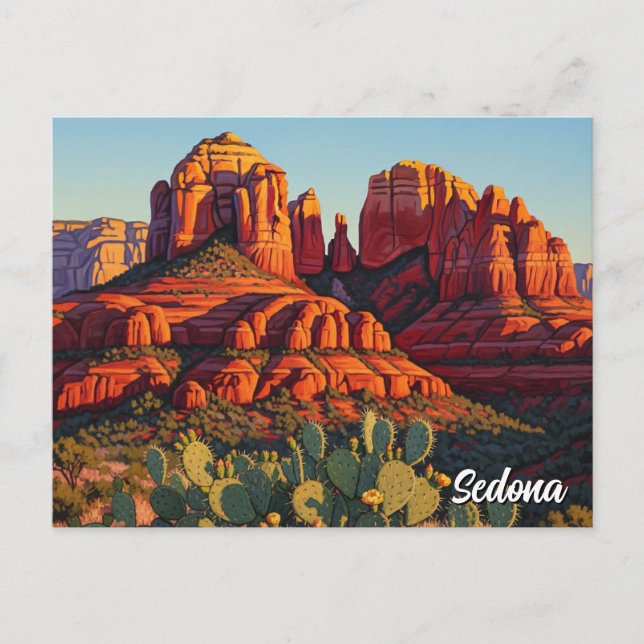 Sedona Arizona Travel Vintage Cactus Postcard (Front)