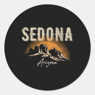 Sedona Arizona Vintage Mountains Sunset Hiking Des Classic Round Sticker