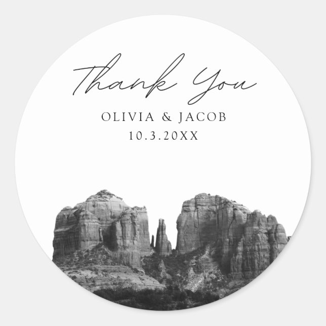 Sedona Arizona Wedding Favour Photo Thank You Classic Round Sticker (Front)