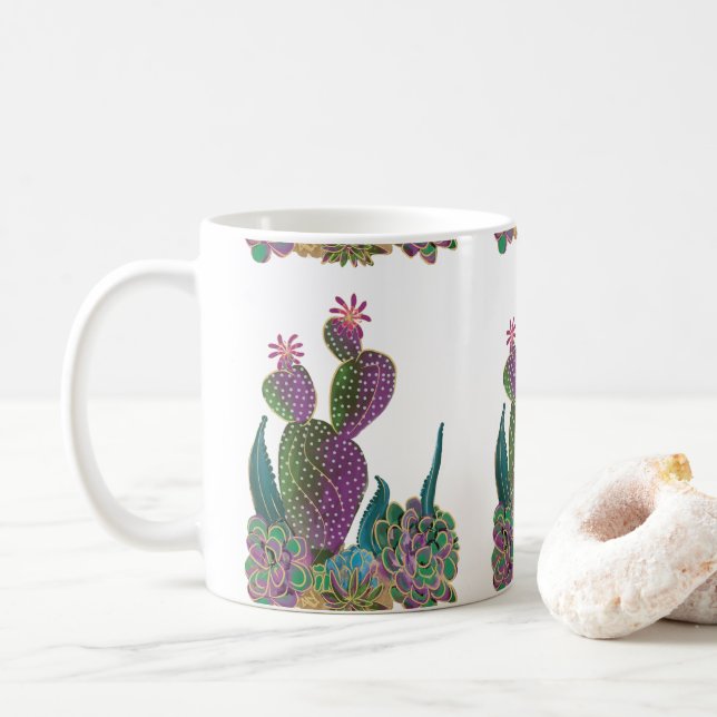 Sedona Cactus Flower Tiled design Mug (With Donut)