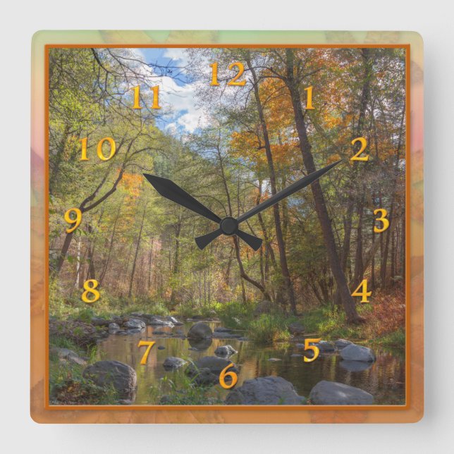 SEDONA OAK CREEK STREAMING ANOTHER DAY SQUARE WALL CLOCK (Front)