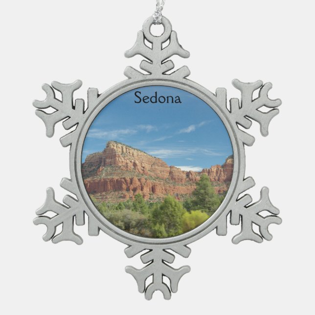 Sedona Red rocks Snowflake Pewter Christmas Ornament (Front)