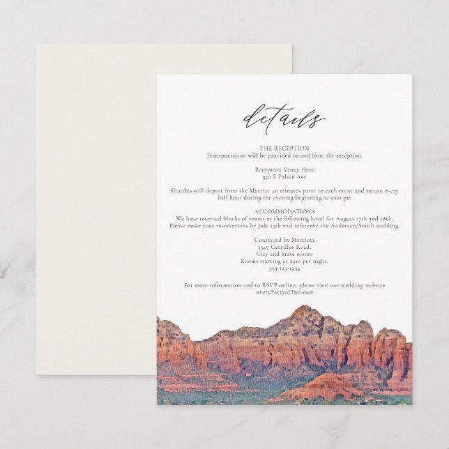 SEDONA Watercolor Bohemian Wedding Details Card (Front/Back)