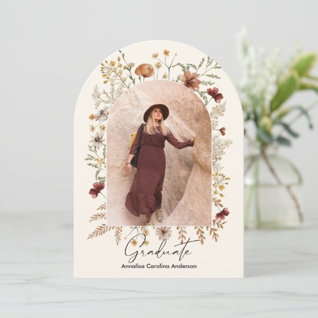 Sedona Wild Flower Arched Photo Graduation Invitation (Standing Front)