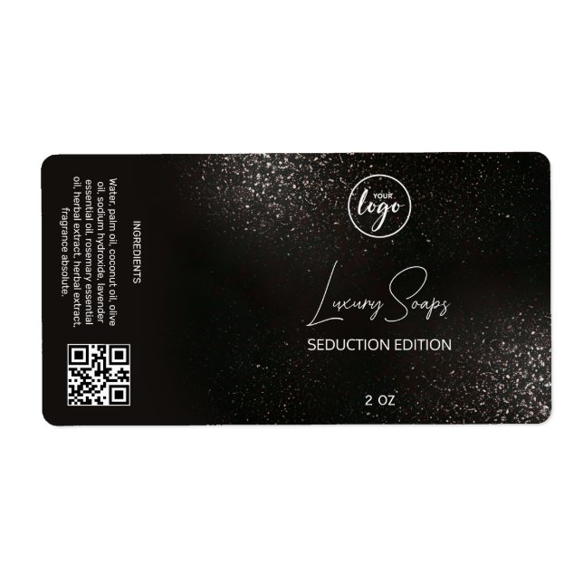 Seductive Black Glitter Soap Labels (Front)