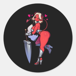 Seductive Tiefling Demon Girl With Sword Fantasy A Classic Round Sticker