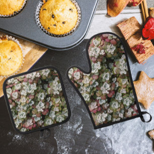 Sedum Spathulifolium Stonecrop Botanical Oven Mitt & Pot Holder Set
