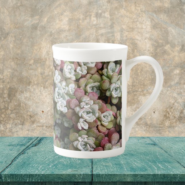 Sedum Spathulifolium Succulents Floral Bone China Mug (In Situ)