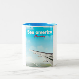 See America "fly today" vintage vacation print. Two-Tone Coffee Mug