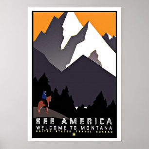See America Montana Vintage Travel Poster