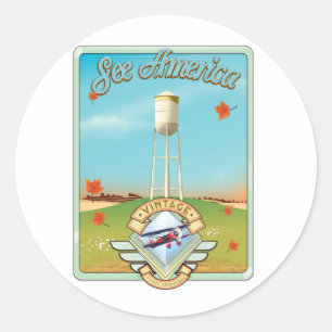 See America Vintage 50's style flight poster Classic Round Sticker