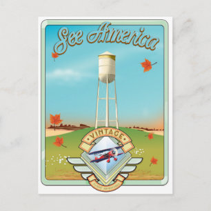 See America Vintage 50's style flight poster Postcard