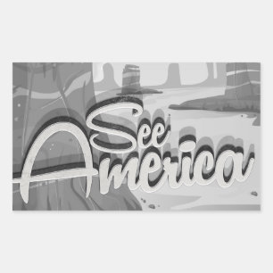 See America Vintage Cartoon Rectangular Sticker