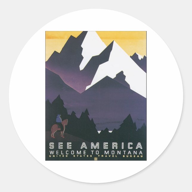 See America Welcome to Montana Classic Round Sticker (Front)