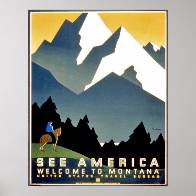 See America, welcome to Montana mountains, vintage Poster (Front)