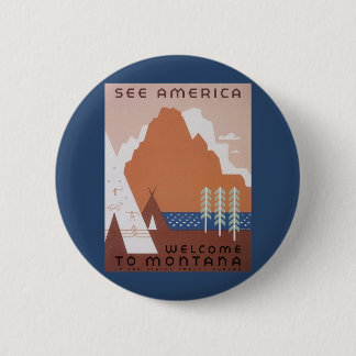 See America Welcome to Montana, Vintage Travel 6 Cm Round Badge