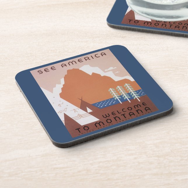 See America Welcome to Montana, Vintage Travel Coaster (Left Side)
